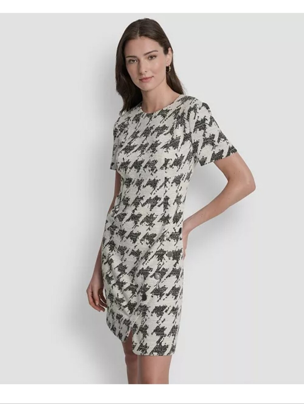 DKNY NWT Plus Size 18W Black White Houndstooth Tweed Shift Dress